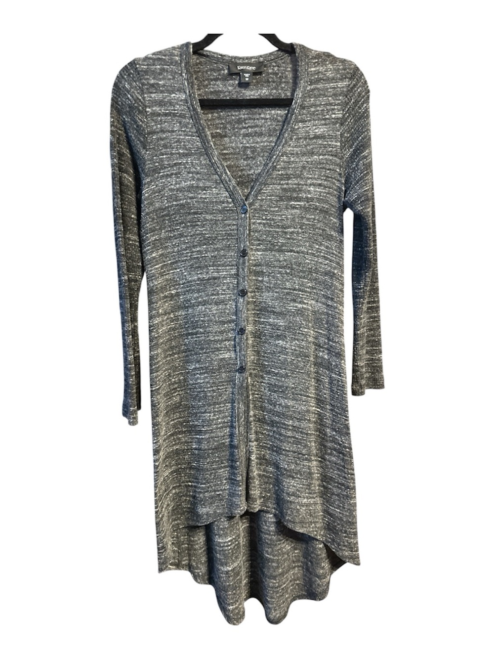 Karen Kane Gray Long Sleeve Button-Front High-Low Duster. Medium 17” PTP 40” L